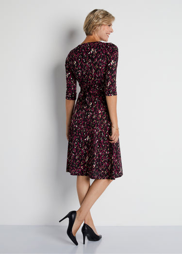 Robe courte cache-coeur en maille Imprime Prune