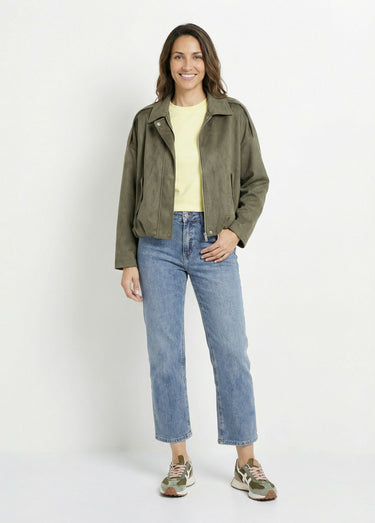 Blouson zippé suédine taille resserrée Kaki