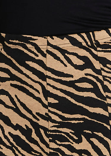 Jupe longue évasée maille jacquard Camel Zebre