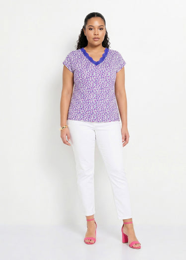 T-shirt court extensible dentelle Fond Ecru
