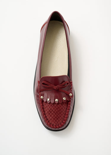 Mocassins compensés cuir patte frangée Bordeaux