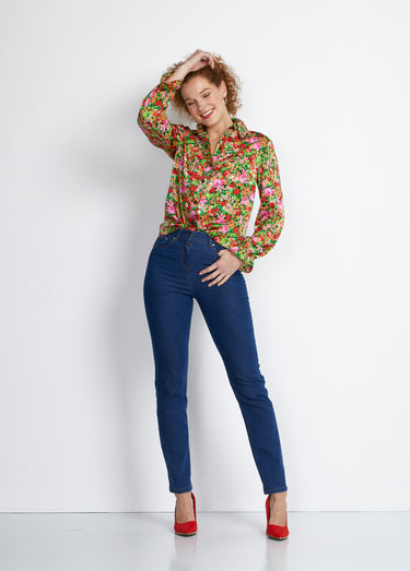 Chemisier manches longues imprimé floral Rouge/Vert