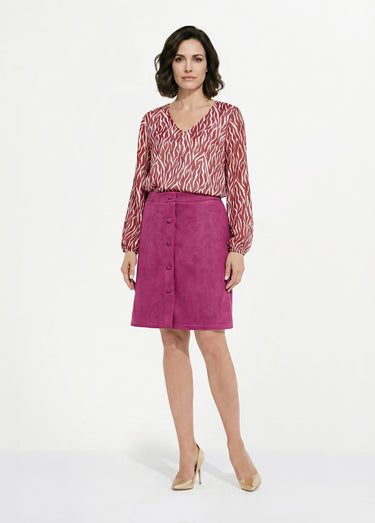 Jupe droite courte tissu suédé effet boutonné Cassis