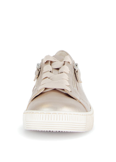 Baskets cuir avec lacets et zip, métallisé Poudré