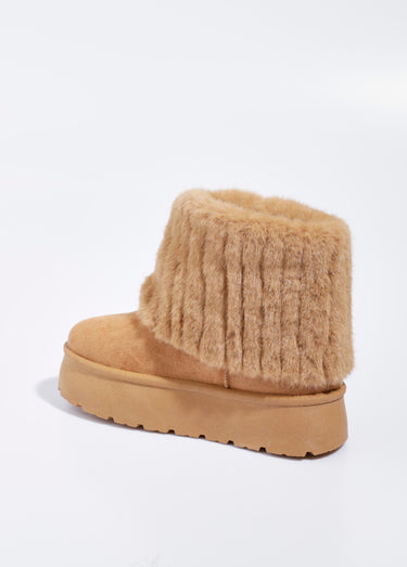 Boots compensées fausse fourrure Camel