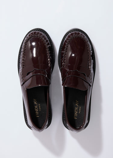 Mocassins vernis semelle épaisse crantée Marron