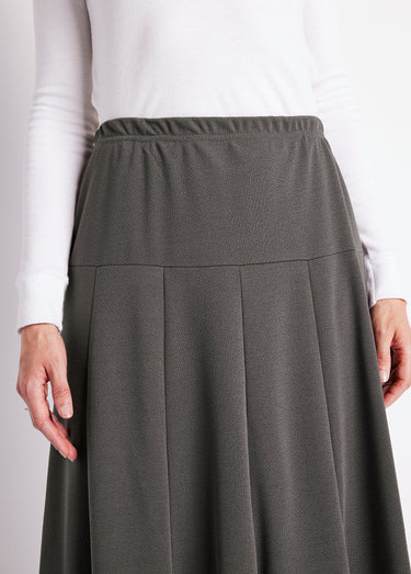 Jupe évasée mi longue unie taille élastiquée Gris