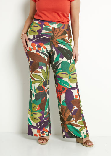Pantalon large taille élastiquée imprimé Multicolore