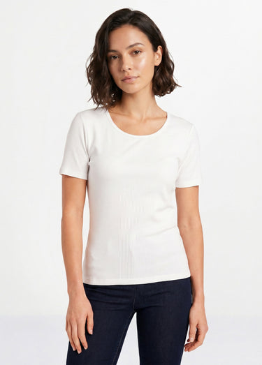 T-shirt coton côtelé col rond Blanc