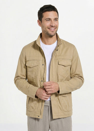 Veste casual multipoches col montant Beige