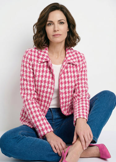 Veste pied de poule courte Rose / Blanc