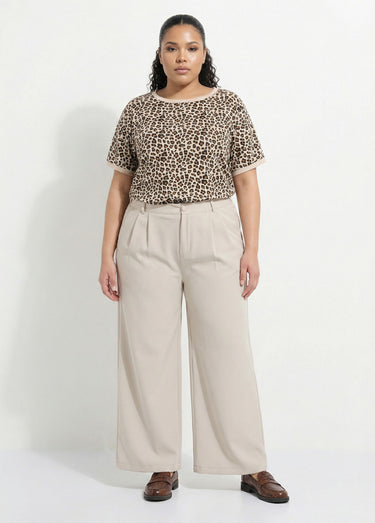 Pantalon en twill léger coupe large Ecru
