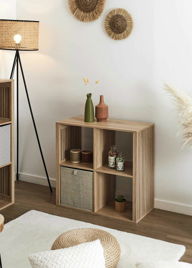 Meuble rangement 4 cases, bois claustra Marron