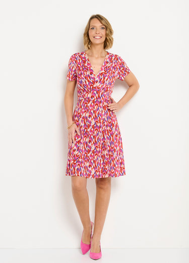Robe courte col V graphique base évasée Rose/Violet