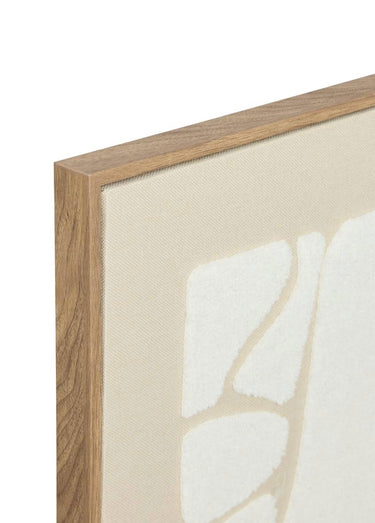 Toile 3D abstraite + cadre aspect bois Beige