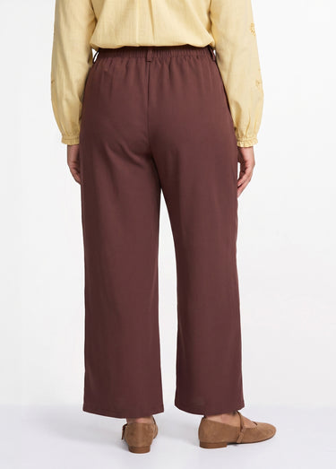 Pantalon large fluide taille élastiquée Chocolat