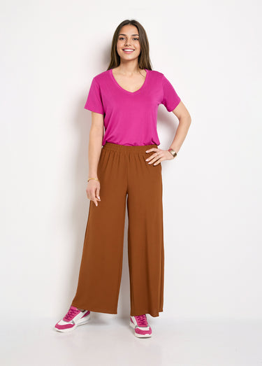 T-shirt fluide col V manches courtes Bougainvilliers