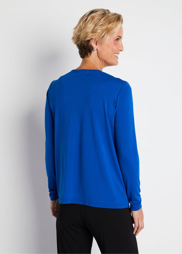 T-shirt court col rond résille brodé strass Bleu