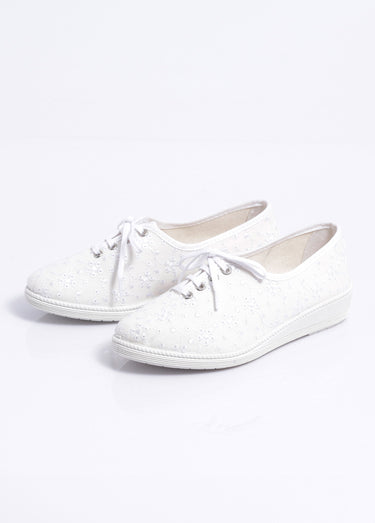 Derbies lacées compensées textile brodé Blanc