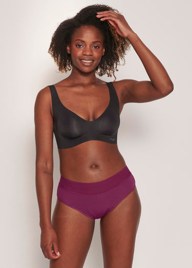 Culotte anti-fuites, ceinture dentelle Prune