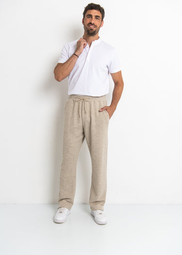 Pantalon en maille lien à la taille Beige