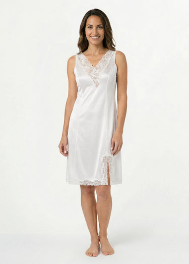 Fond de robe satiné antistatique et dentelle Blanc