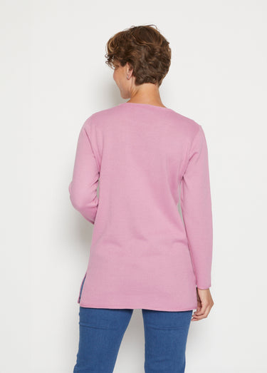 Pull tunique long en jersey quadrillé Rose Buvard
