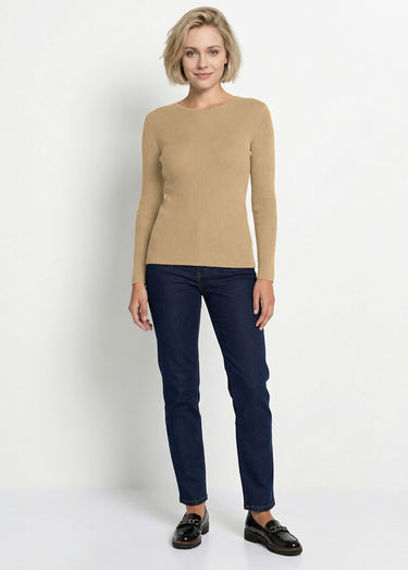 Pull chaud col rond laine mérinos Camel