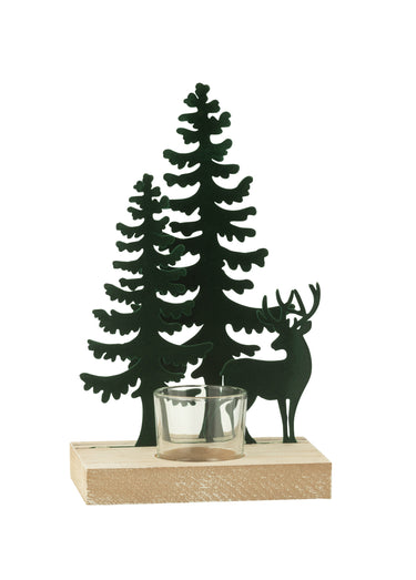 Photophore Noel verre avec scène métal Vert