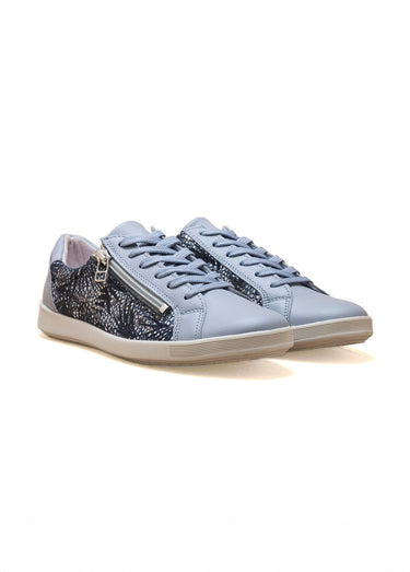 Baskets cuir zippées grande largeur Bleu Feuillage