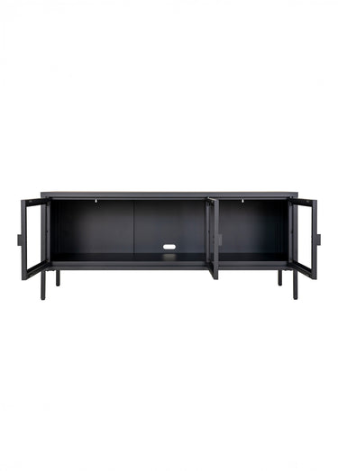 Meuble bas Banc TV acier et portes verre Noir