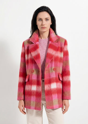 Manteau caban chaud tissu carreaux laine Carreaux Rose