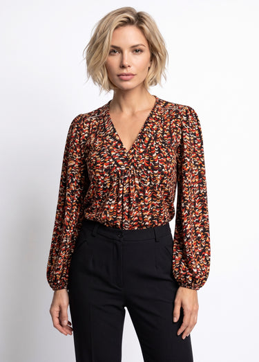 T-shirt blouse ample imprimé graphique Noir/Miel