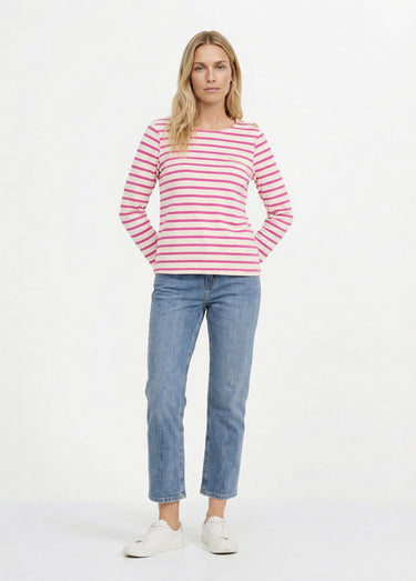 Marinière rayée manches longues, Bisou Magenta / écru