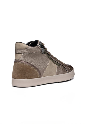 Baskets montantes multimatières lacets + zip Taupe