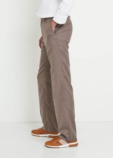 Pantalon ceinture ajustable invisible tissu sergé laine Beige Fonce