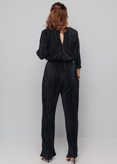 Combi-pantalon en maille plissée Noir