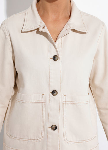 Veste worker en jean boutonnée mi-saison Ecru