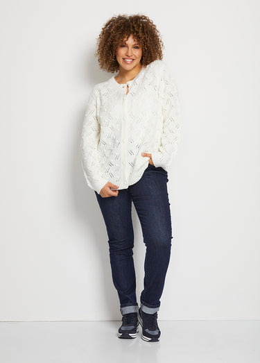 Gilet cardigan boutonné court maille boules Ecru