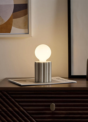Lampe nomade à piles, pied céramique Taupe/Blanc
