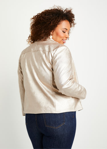 Blouson zippé tissu enduit brillant Beige Irise