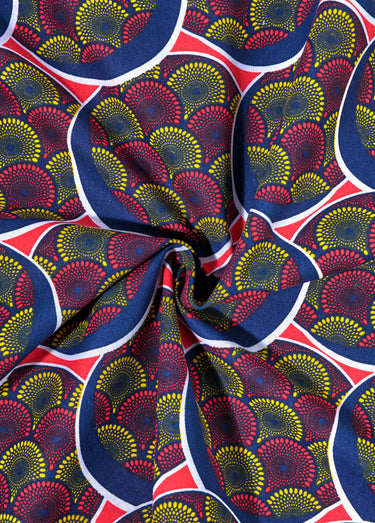 Coupon tissu ethnique Wax MR, 3x1,5m Imprime Rouge