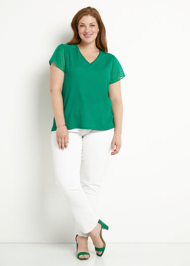 T-shirt col V plumetis manches courtes Vert