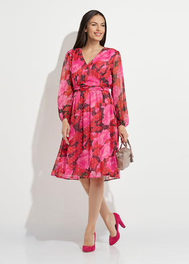 Robe cache-coeur courte voile imprimé motifs dorés Rouge/Noir