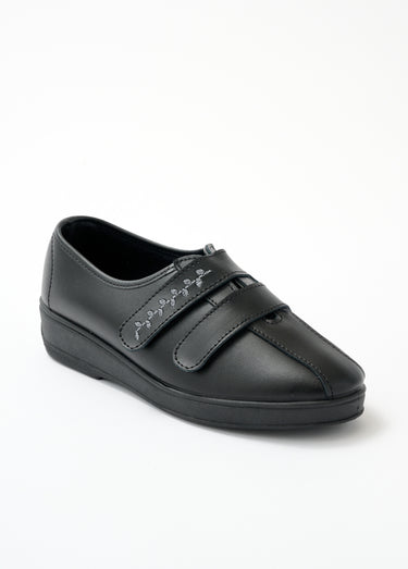 Derbies grande largeur scratchées cuir brodées Noir