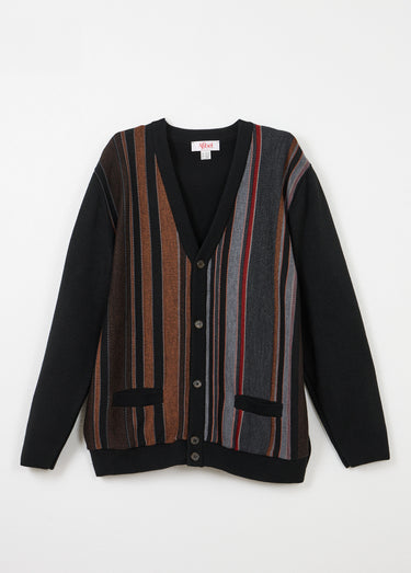 Gilet col V boutonné rayures jacquard laine Noir