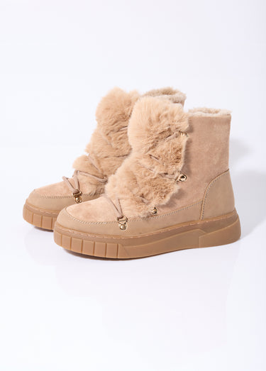Bottines suédine et fausse fourrure Taupe