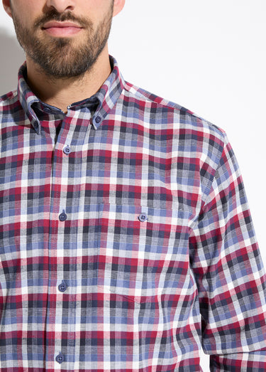 Chemise flanelle extensible carreaux manches longues Bordeaux