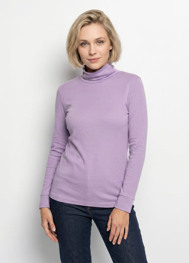 Sous-pull chaud col roulé maille interlock unie Mauve