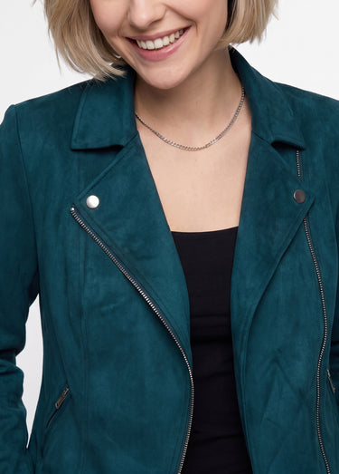 Blouson zippé court tissu suédé Vert